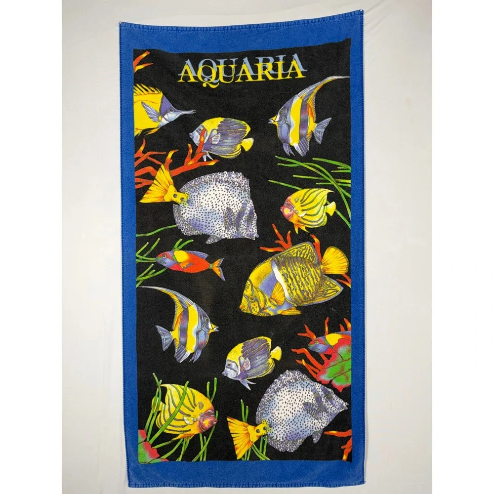 Vtg TerriSol Karsten Beach Towel Aquaria Tropical Fish Ocean‎ 100% Cotton Brazil